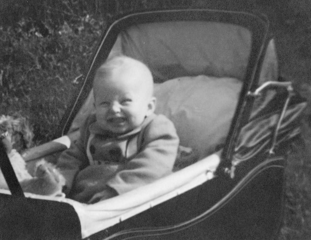 Puckington- April 1945- Adrian 9 months- Peek-a-boo with Teddy and Bow-wow